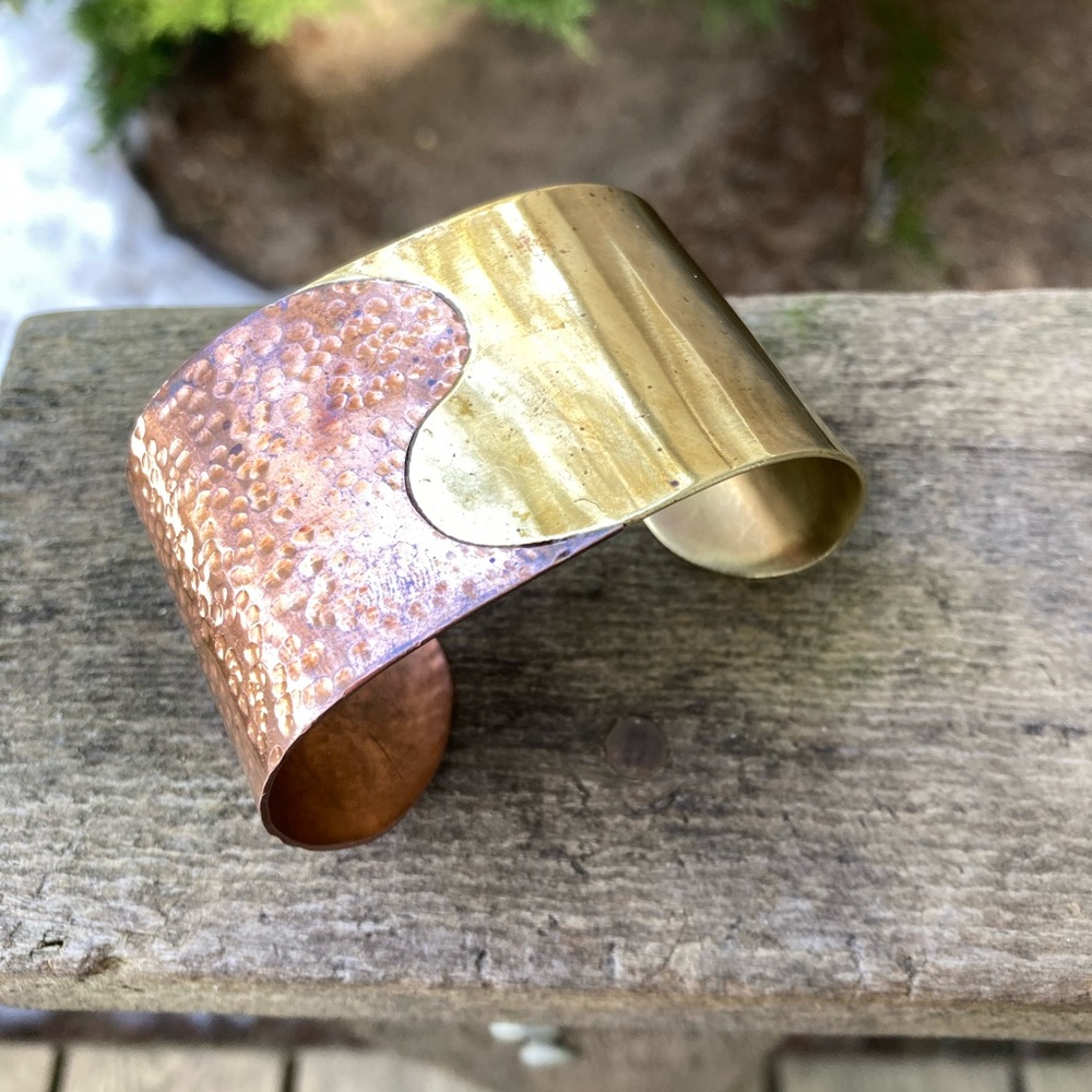 HAND CRAFTED Cuff Vintage Artisan Bracelet Mexico Copper Brass Mixed Metals
